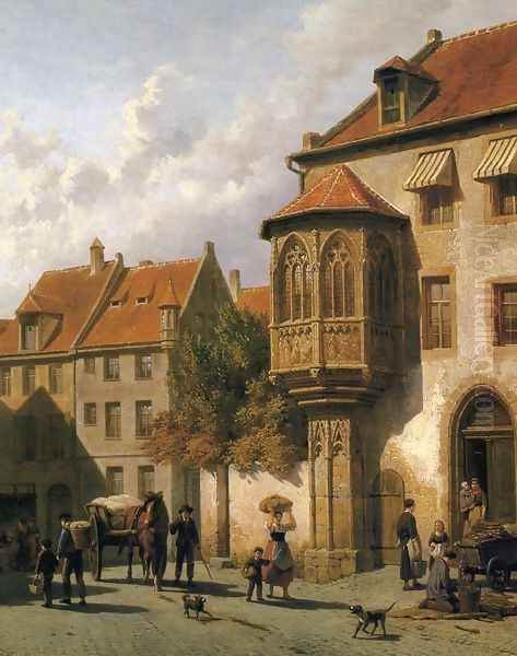 Figures in the Street of a Dutch Town Oil Painting by Jacques Carabain