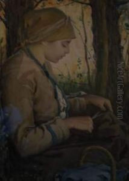 Jeune Paysanne Cousant Oil Painting by Louis Welden Hawkins