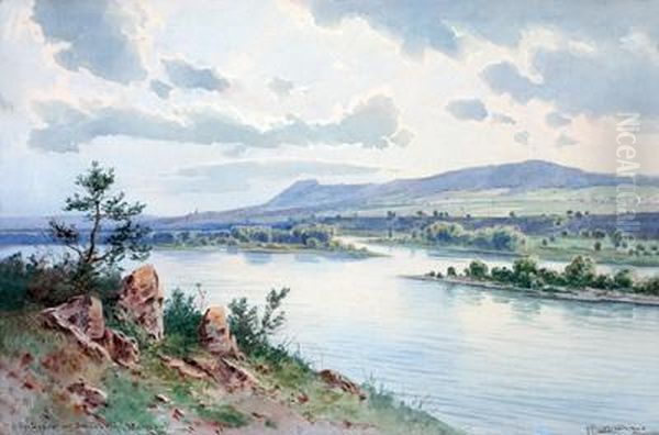 Die Donau Bei Schonbuhel Oil Painting by Vincenz Hawlicek