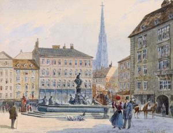 Der Neue Markt In Wien Gegen Die Kupferschmiedgasse ... Oil Painting by Vincenz Hawlicek