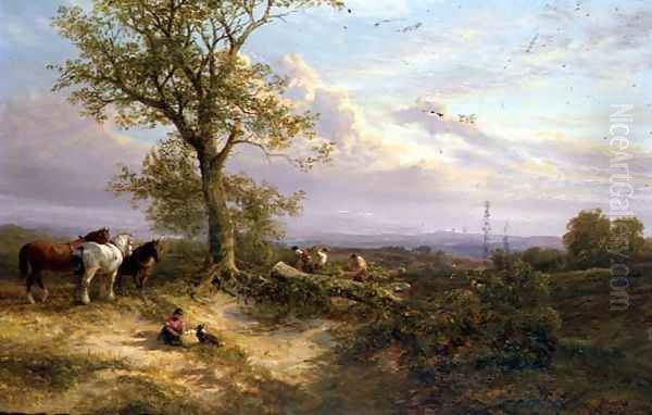 Timber Felling, Sussex, Evening, 1876 Oil Painting by George Cole, Snr.