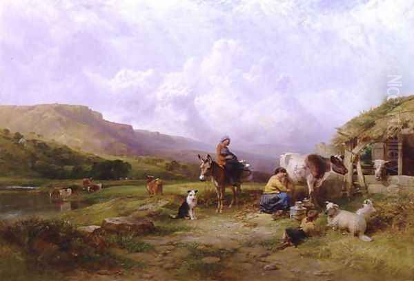 Milking Time on the Swale, Yorkshire, 1863 Oil Painting by George Cole, Snr.