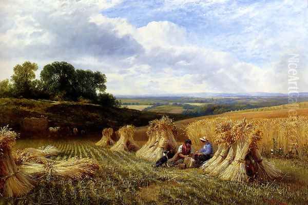 Harvest Field Oil Painting by George Cole, Snr.