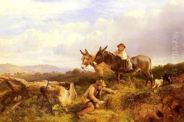 Ferreting In Surrey Oil Painting by George Cole, Snr.