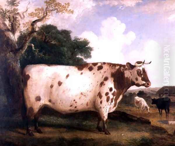 A Shorthorn Bull in a Landscape, 1841 Oil Painting by George Cole, Snr.