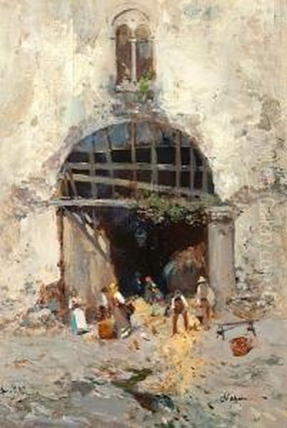 Entrance To The Market, Naples Oil Painting by Bernard Hay