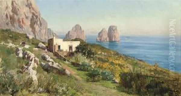 A Villa Before I Faraglioni, Capri Oil Painting by Bernard Hay