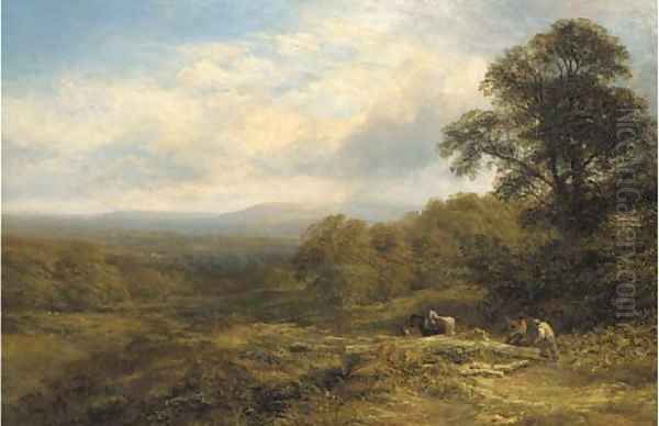 Carting timber Oil Painting by George Cole, Snr.