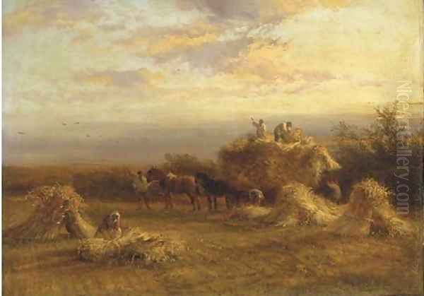 Harvesting Oil Painting by George Cole, Snr.