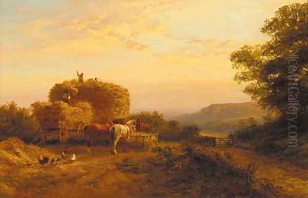 Harvesting at sunset Oil Painting by George Cole, Snr.