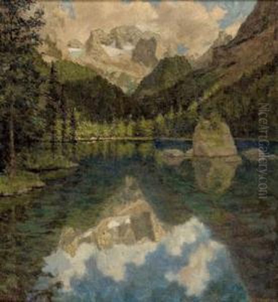 Gosausee Mit Blick Auf Den Dachstein Oil Painting by Karl Hayd