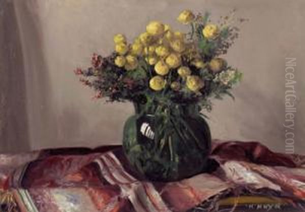 Trollblumen In Vase Oil Painting by Karl Hayd