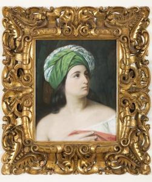 Bildnis Einer Dame Mitgrunem Turban Oil Painting by Francesco Paolo Hayez