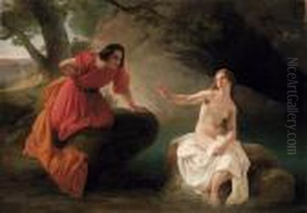 Ninfa Sorpresa Al Bagno (alfeo Ed Aretusa?) Oil Painting by Francesco Paolo Hayez