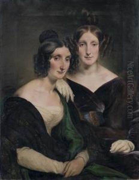 Ritratto Delle Signore Carolina Grassi E Bianca Bignami Oil Painting by Francesco Paolo Hayez