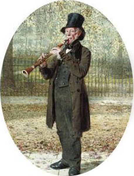 The Wandering Minstrel In A Quiet Square Oil Painting by James Hayllar