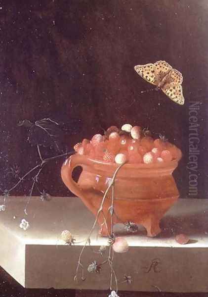 A Pot of Wild Strawberries Oil Painting by Adriaen Coorte