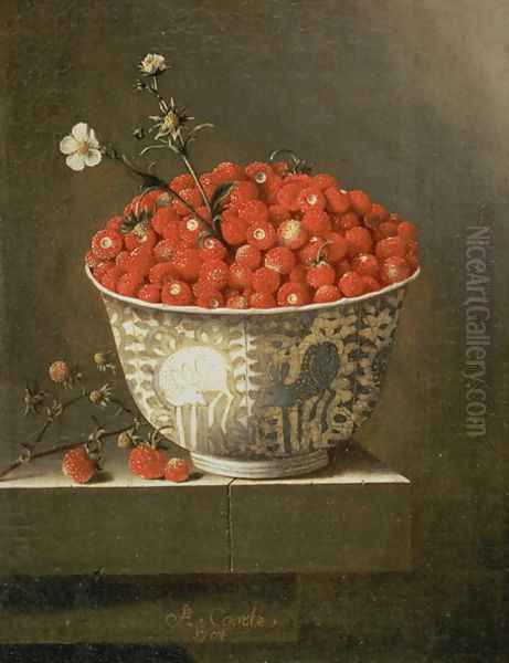 Still Life with Wild Strawberries in a Chinese Bowl Oil Painting by Adriaen Coorte