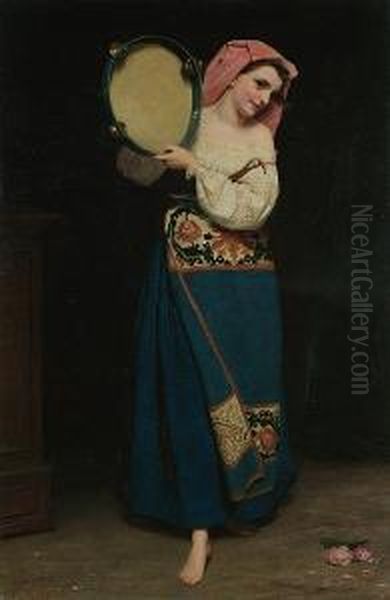 Girl With Tambourine Oil Painting by James Hayllar