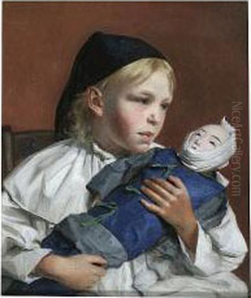 Young Girl With Doll Oil Painting by James Hayllar