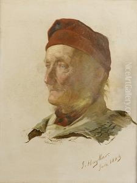 Study Of An Elderly Gentleman In A Red Hat; Study Of A Lady In An Italianate Costume by James Hayllar