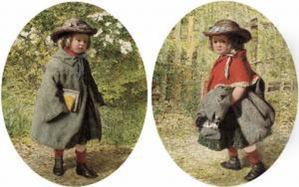 Going To School; Going Home From School Oil Painting by James Hayllar