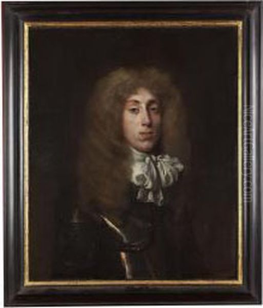 Half Length Portrait Of A Young Man In Armour And Whitecravat Oil Painting by John Hayls