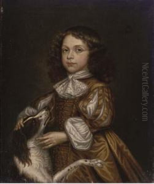 Portrait Of A Boy, Half-length, In A Brown Dress And His Spaniel By His Side Oil Painting by John Hayls