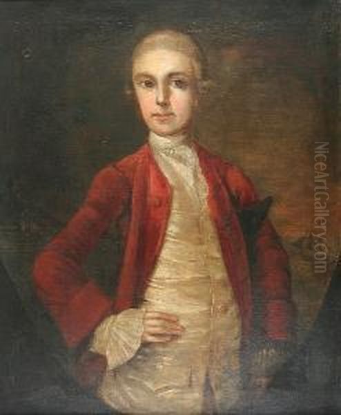 Portrait Of A Young Male, Half Length, With A Vessel And Coastline Beyond Oil Painting by Francis Hayman