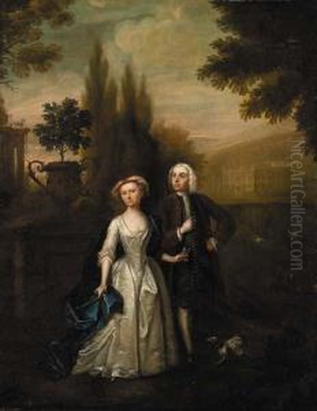 A Lady And Gentleman In The Grounds Of A Country Villa Oil Painting by Francis Hayman