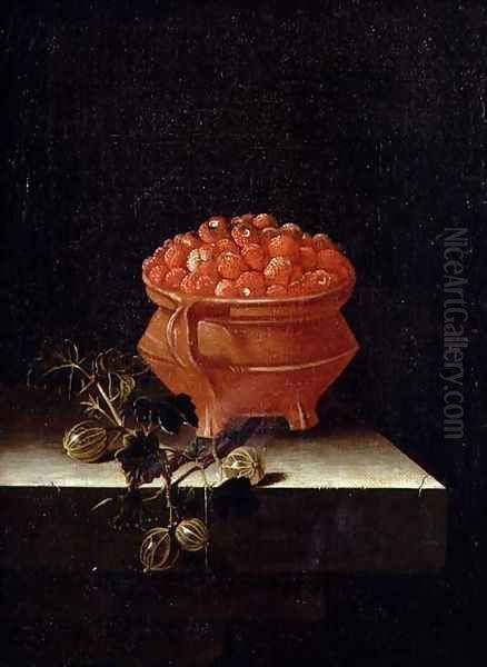 Strawberries and Gooseberries on a stone ledge Oil Painting by Adriaen Coorte