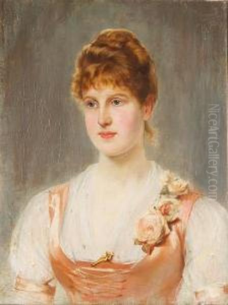 Portrait Of A Young Lady With Rose Corsage Oil Painting by John Haynes-Williams