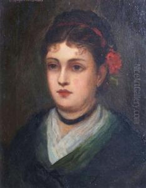 Portrait Of A Lady With A Rose In Her Hair Oil Painting by John Haynes-Williams