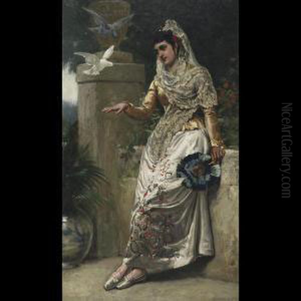 Spanish Beauty With Doves Oil Painting by John Haynes-Williams