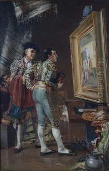 Matadors Visiting An Artist's Studio Oil Painting by John Haynes-Williams