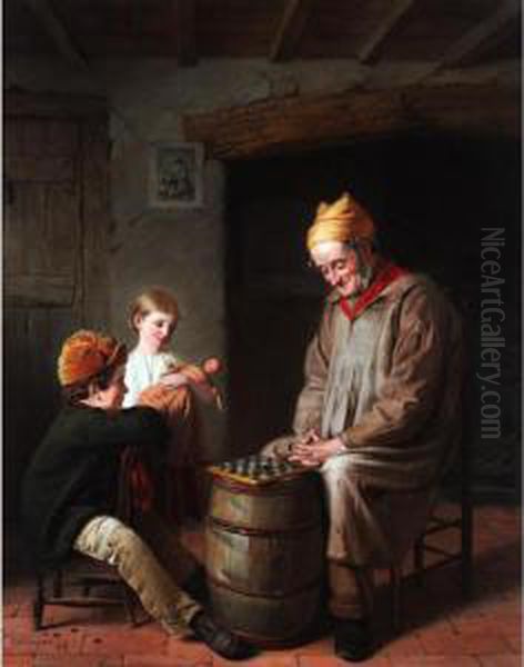 A Game Of Draughts Oil Painting by John Haynes-Williams