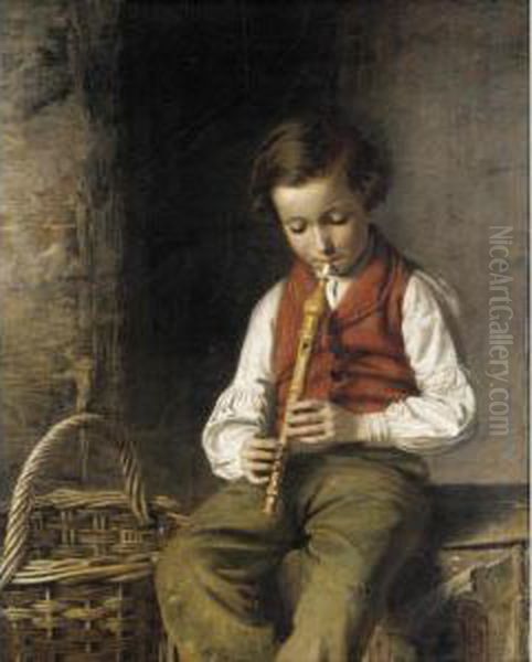 Boy With Flute Oil Painting by John Haynes-Williams