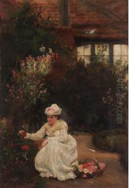 Gathering Roses, Henley On Thames Oil Painting by John Haynes-Williams