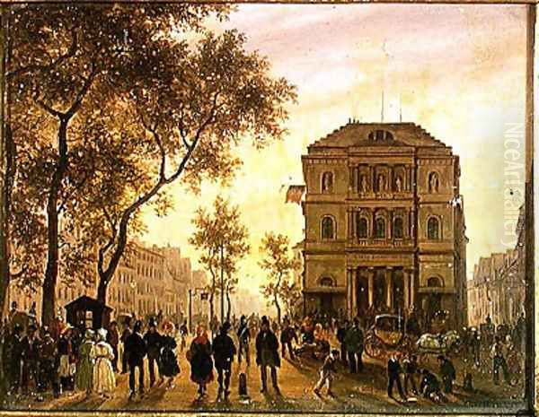 Boulevard Saint-Martin and the Theatre de l'Ambigu, 1830 Oil Painting by Guiseppe Canella