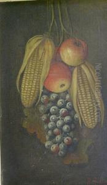 Hanging Still Life With Corn, Apples And Grapes Oil Painting by Barton Stone Hays