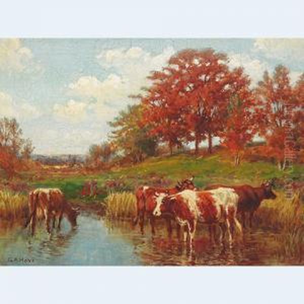 Cows Watering At A Stream Oil Painting by George Arthur Hays