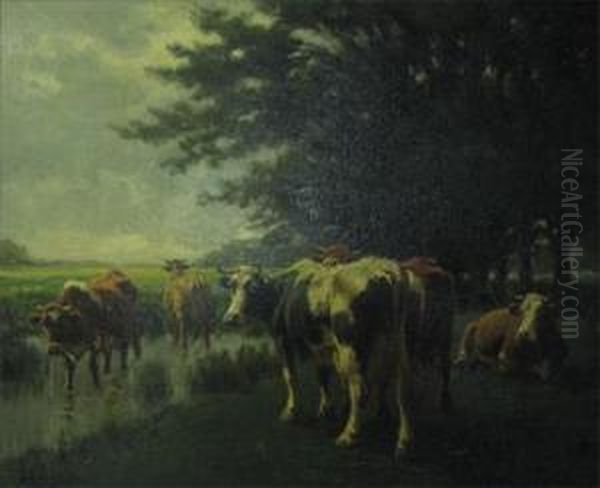 Cows In A Pasture Oil Painting by George Arthur Hays