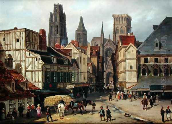 Place de la Haute-Vieille-Tour, Rouen, 1824 Oil Painting by Guiseppe Canella