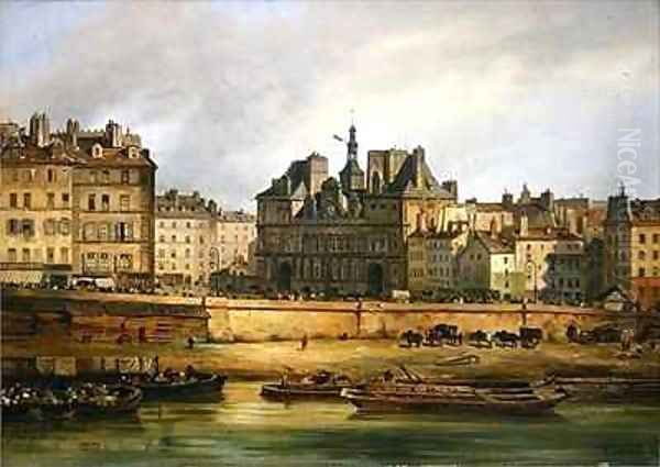 Hotel de Ville and embankment, Paris Oil Painting by Guiseppe Canella