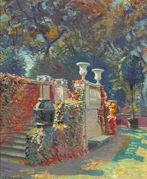 An Elegant Garden Oil Painting by Arthur Merton Hazard