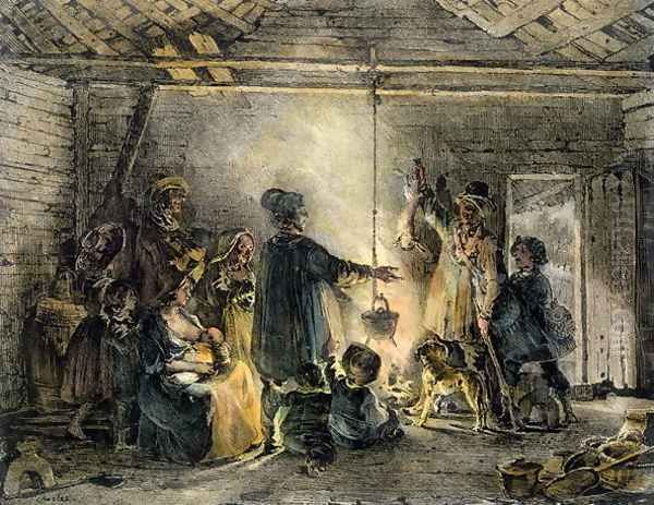 Interior of a Coal-Miner's Hut Oil Painting by Nicolas Toussaint Charlet