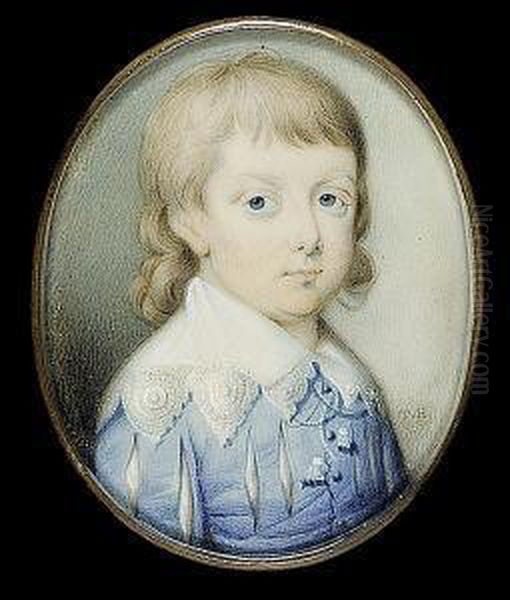 A Boy, Wearing Pale Blue Van 
Dyck Suit, The Coat Slashed To Reveal White, The White Lace Collar Tied 
With Tasseled Cords Oil Painting by Thomas Hazlehurst