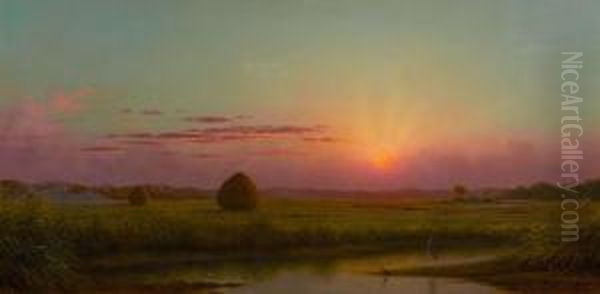 Sunset Over The Marsh Oil Painting by Martin Johnson Heade