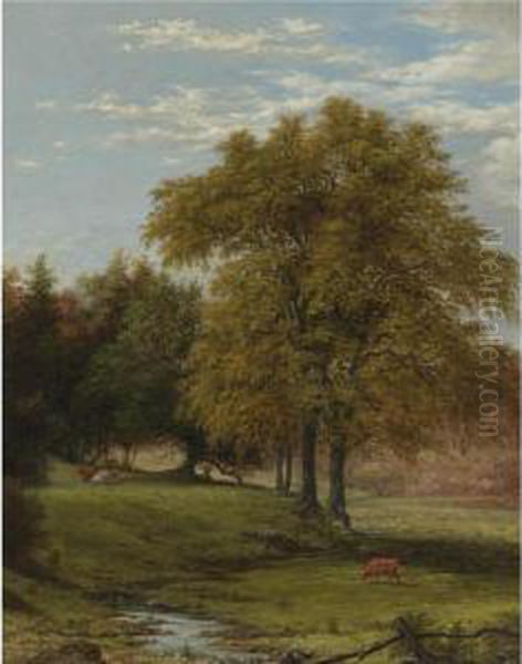 Cows In A Landscape Oil Painting by Martin Johnson Heade