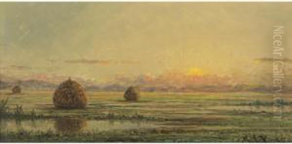 Sunset - A Sketch Oil Painting by Martin Johnson Heade